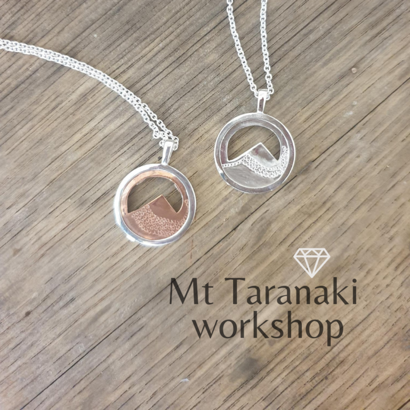 Mt Taranaki pendants silver and copper